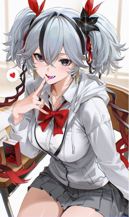 鸣潮 椿银发双马尾少女红蝴蝶结白卫衣动漫手机壁纸