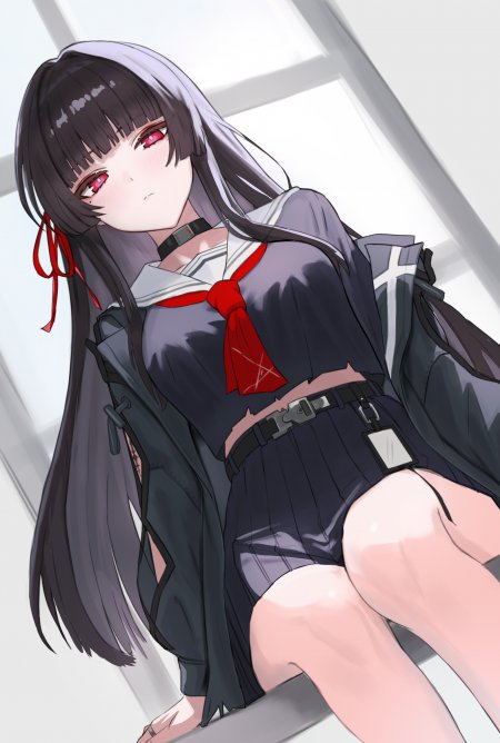 鸣潮 朽叶千咲黑发红瞳少女水手服校服动漫手机壁纸