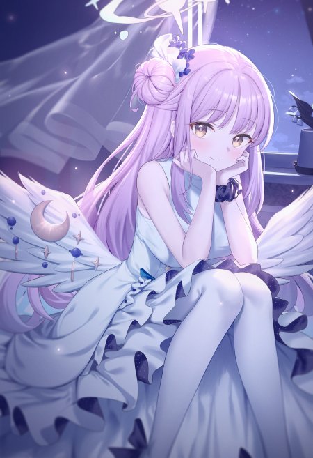 圣园未花蔚蓝档案紫发少女天使翅膀星空背景粉紫动漫手机壁纸