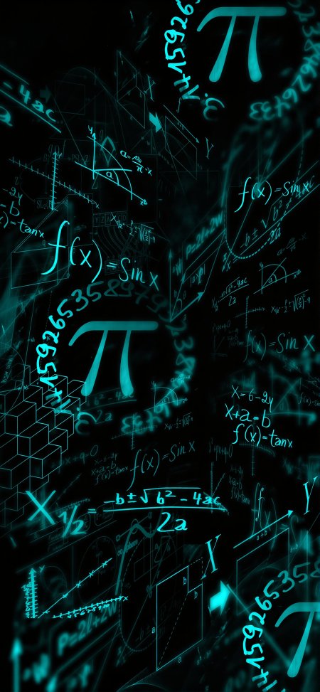数学公式符号与函数图像青蓝科技感创意手机壁纸