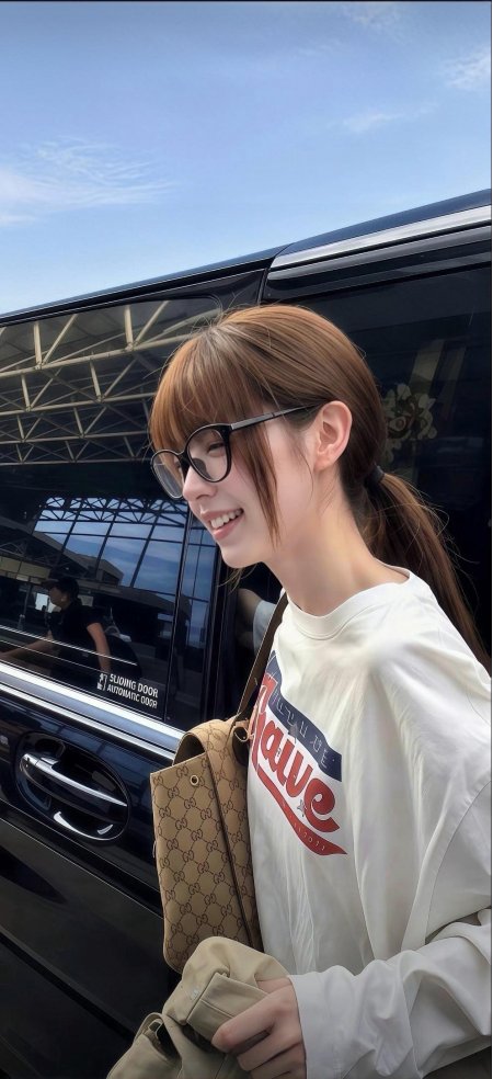 田曦薇戴黑框眼镜扎马尾微笑美女白T恤明星大咖手机壁纸