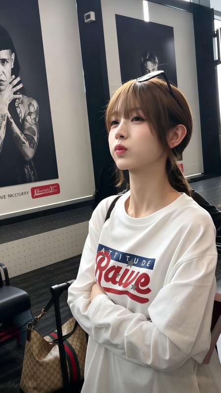 田曦薇短发齐刘海白T恤少女侧脸嘟嘴暖调明星大咖手机壁纸