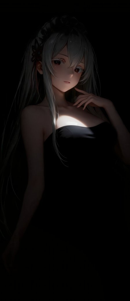 银发红瞳少女黑裙侧颜暗光唯美动漫手机壁纸