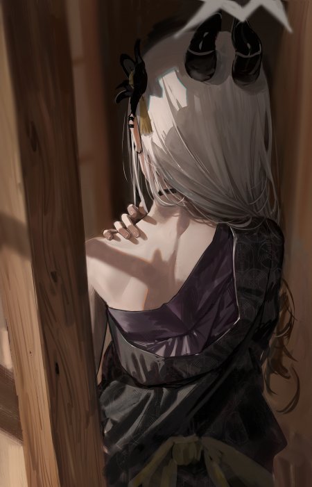 银发少女黑衣侧身回眸暗紫古风动漫手机壁纸