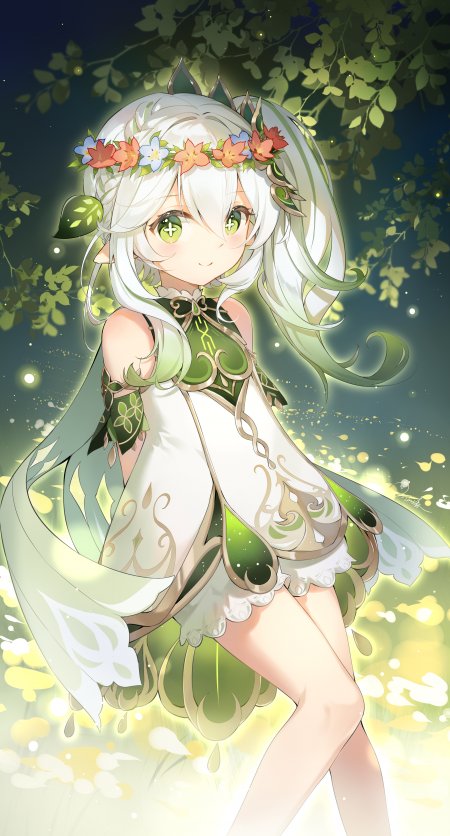 原神纳西妲白发绿眸花环少女森林夜光动漫手机壁纸