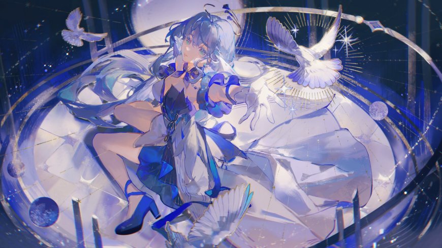 崩坏星穹铁道知更鸟蓝发少女白鸽环绕星辉闪耀蓝紫梦幻动漫电脑壁纸