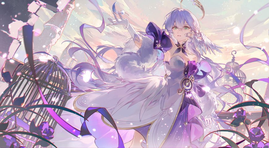 《崩坏星穹铁道》知更鸟紫白长裙展翼持月少女动漫电脑壁纸