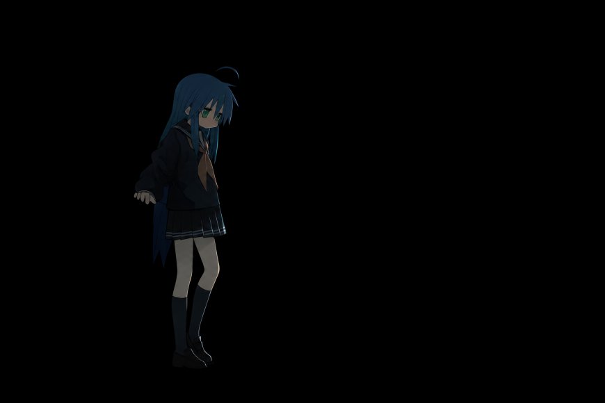 《幸运星》泉此方蓝发绿眼水手服侧身低头暗黑动漫电脑壁纸