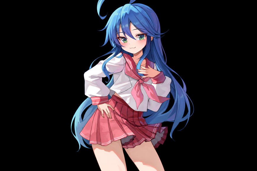 《幸运星》泉此方水手服少女微笑姿态粉白动漫电脑壁纸