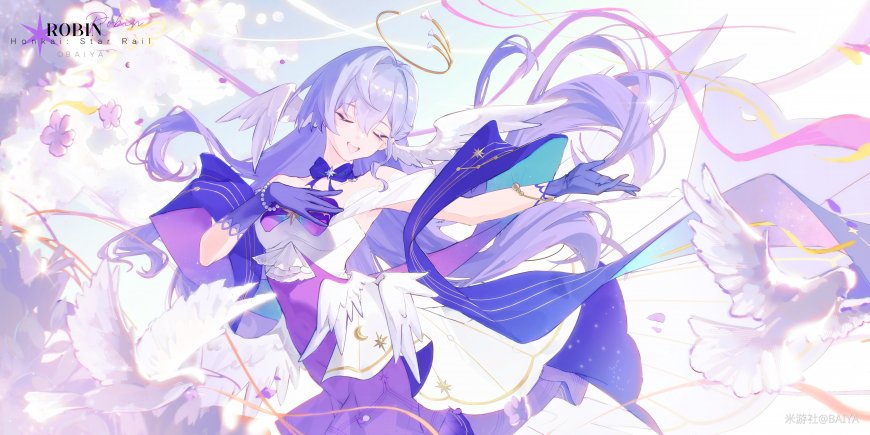 崩坏星穹铁道知更鸟紫发天使裙摆飞扬粉紫梦幻动漫电脑壁纸