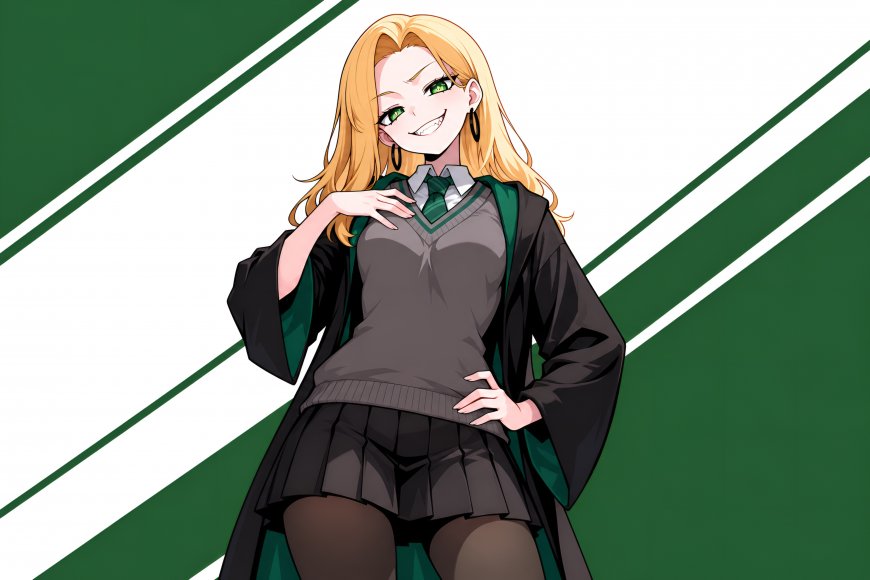 哈利波特德拉科·马尔福金发绿眼少女微笑自信动漫电脑壁纸