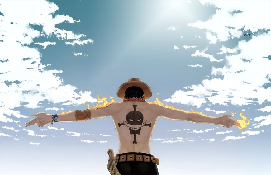 海贼王波特卡斯D艾斯火焰双臂张开蓝白天空动漫电脑壁纸