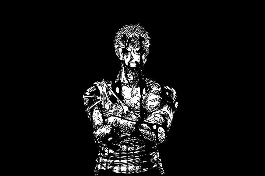海贼王索隆黑白线稿交叉双臂暗黑动漫电脑壁纸