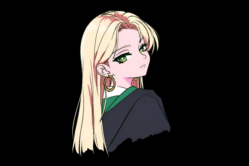 哈利波特德拉科·马尔福金发绿眼戴金环少女侧脸暗黑动漫电脑壁纸