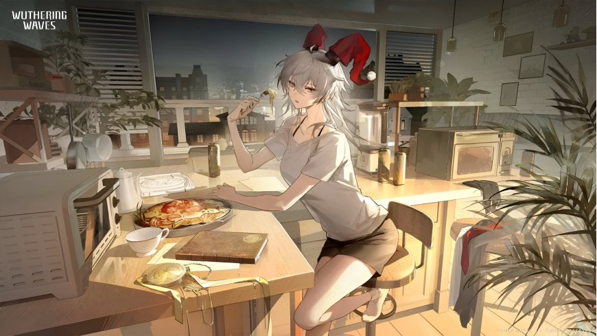 鸣潮赞妮银灰少女厨房用餐暖棕动漫电脑壁纸