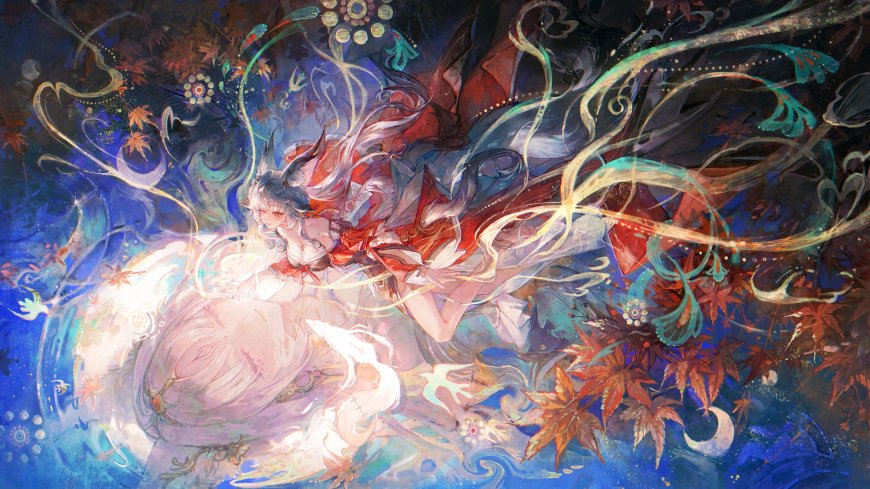 月下之舞《鸣潮》飘带飞舞蓝紫幻彩动漫电脑壁纸