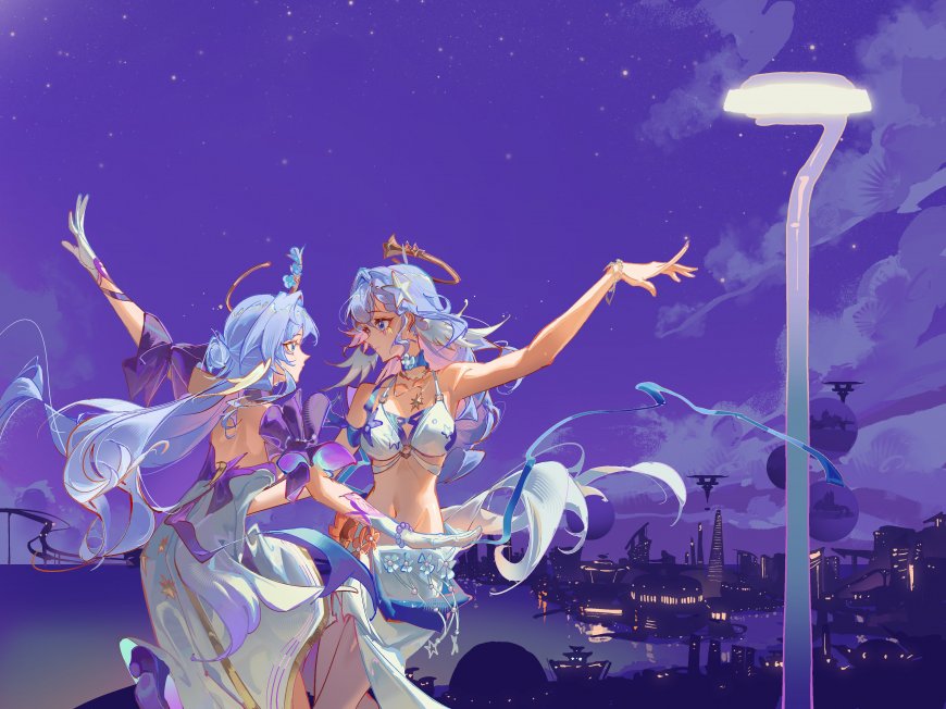 知更鸟夜空共舞紫蓝梦幻动漫电脑壁纸