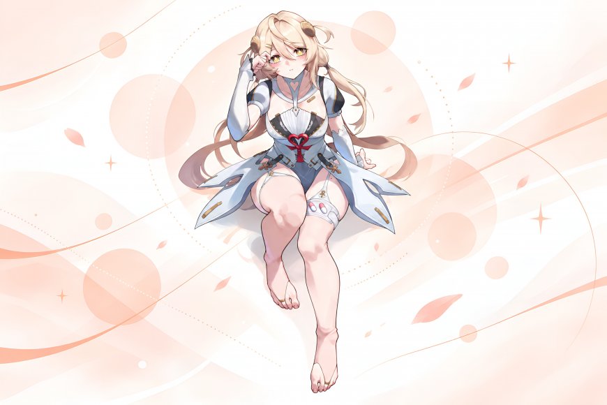 《绝区零》菲妮克丝·蕾法拉金发双马尾少女手托脸颊粉白梦幻动漫电脑壁纸