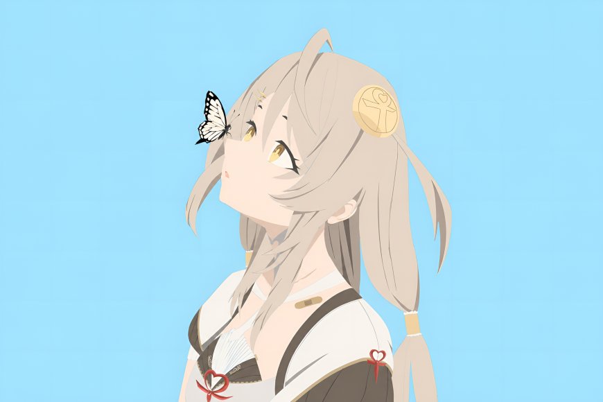 《绝区零》菲妮克丝·蕾法拉浅灰双马尾金瞳少女蝴蝶停肩蓝白动漫电脑壁纸