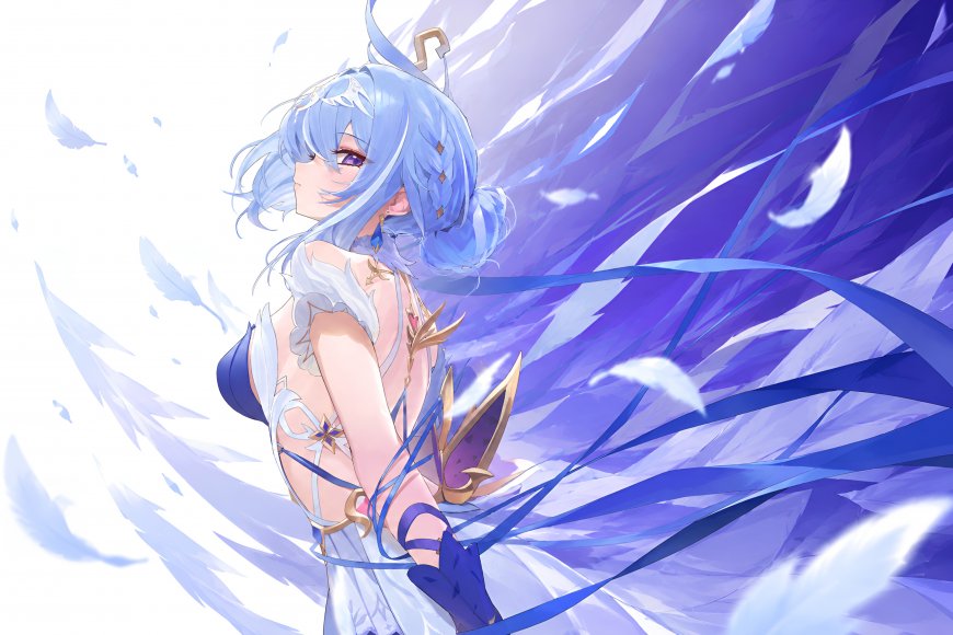《原神》奥黛特蓝发羽翼少女侧身回眸蓝紫梦幻动漫电脑壁纸