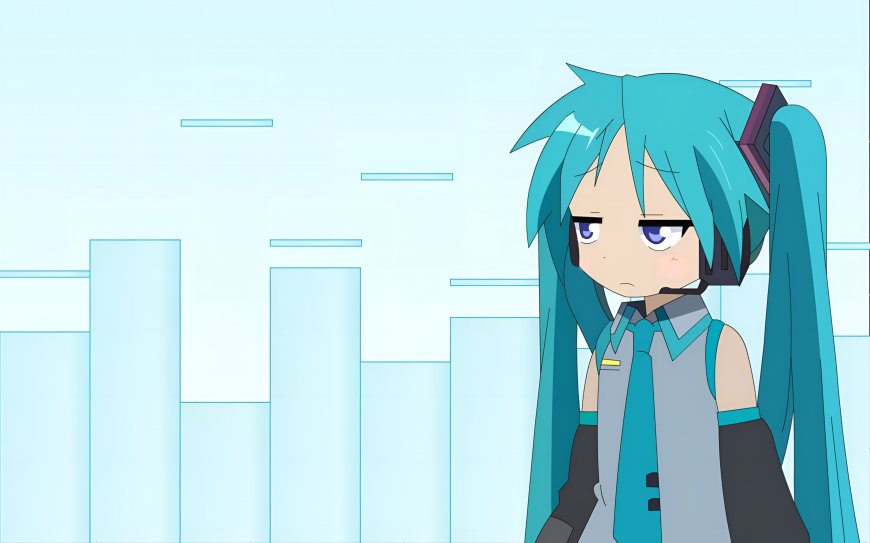 初音未来蓝发双马尾少女忧郁表情浅蓝背景动漫电脑壁纸