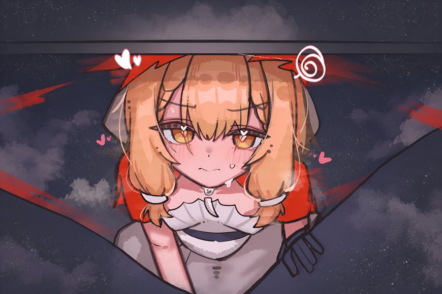 罗西《明日方舟：终末地》金发双马尾少女红白服饰星空背景粉紫梦幻动漫电脑壁纸