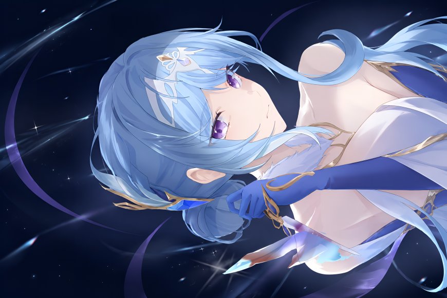 原神奥黛特蓝发紫眸星空背景动漫电脑壁纸