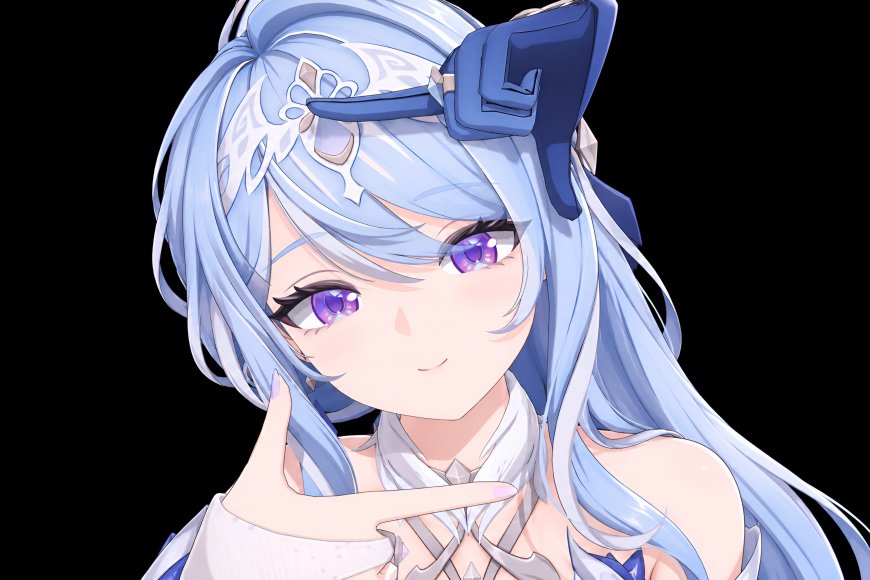 原神奥黛特少女蓝发紫瞳微笑姿态蓝白动漫电脑壁纸