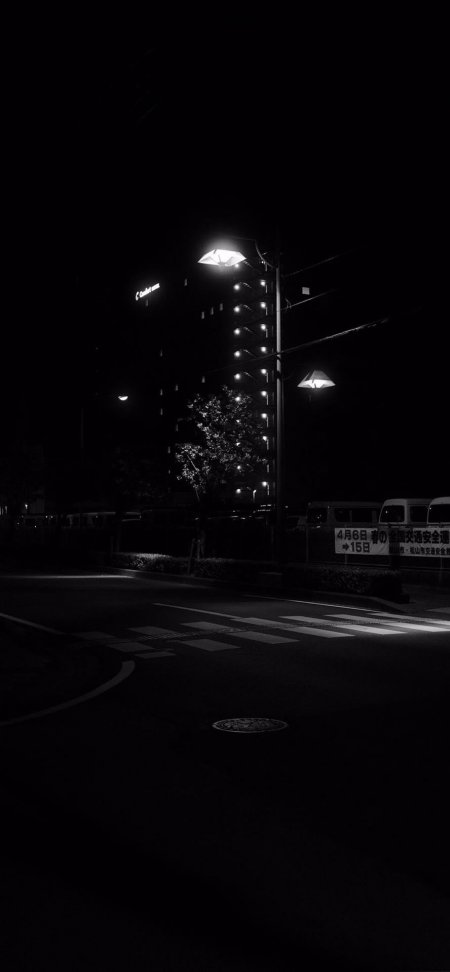 城市夜景路灯照亮斑马线黑白城市建筑手机壁纸
