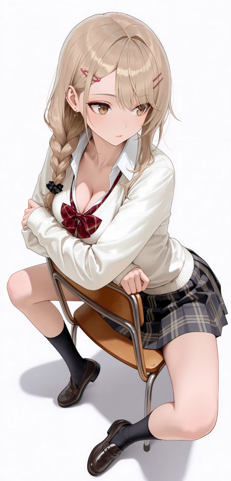金发双马尾少女校服坐姿白净柔美动漫手机壁纸