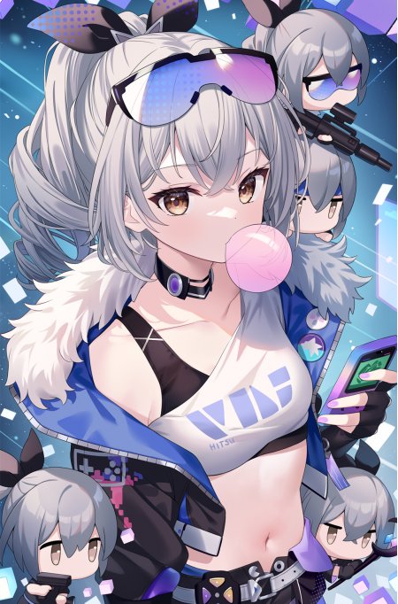 崩坏星穹铁道银狼银发少女吹泡泡蓝紫科技风动漫手机壁纸