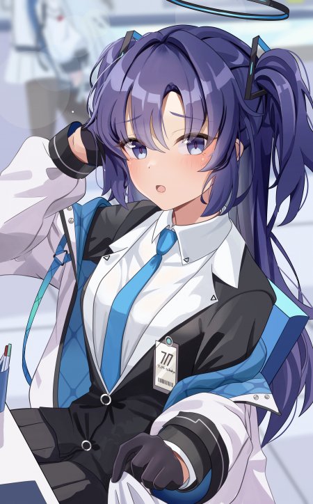 碧蓝档案早濑优香紫发双马尾少女蓝白制服动漫手机壁纸