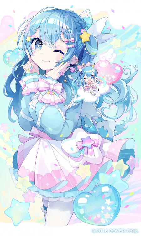 初音未来蓝发少女手势粉蓝梦幻动漫手机壁纸