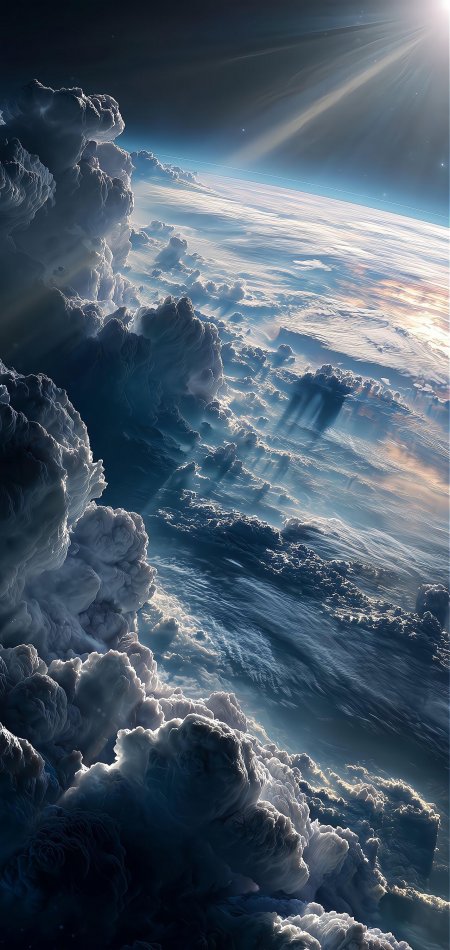 地球大气层云海壮丽曙光穿透蓝白太空科幻手机壁纸