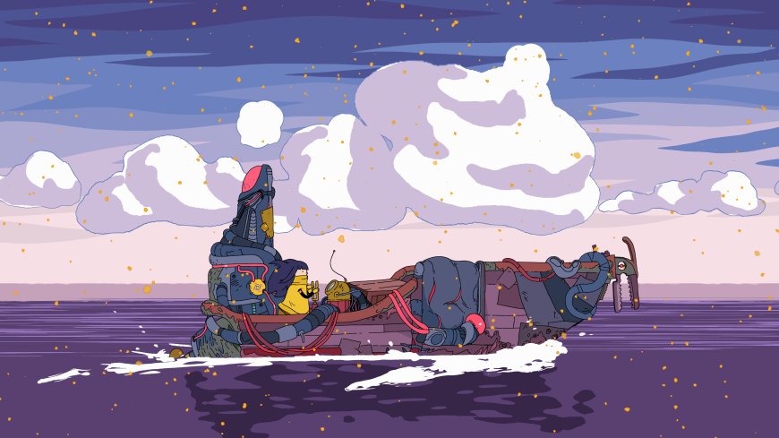 探险飞船破浪前行紫粉梦幻科幻插画电脑壁纸