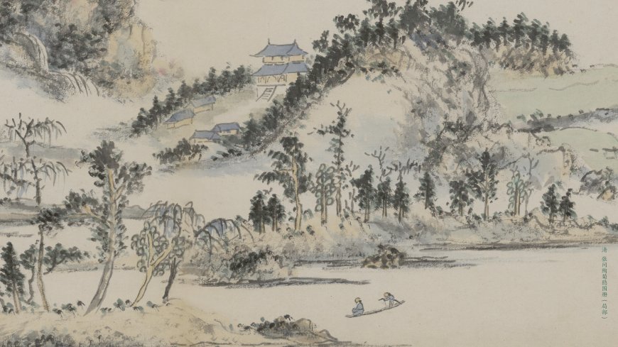 清张问陶山水画江南水乡小舟垂钓淡雅古风绘画电脑壁纸