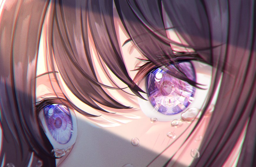 紫发少女泪眼倒影梦幻粉紫动漫电脑壁纸