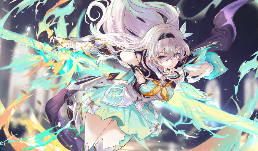 崩坏星穹铁道流萤白发蓝瞳水元素特效少女动漫电脑壁纸