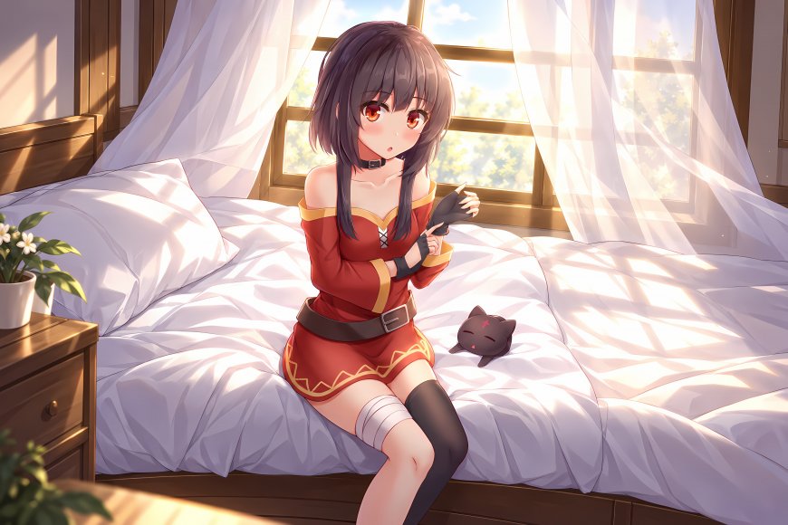 为美好的世界献上祝福惠惠红裙坐床阳光少女动漫电脑壁纸