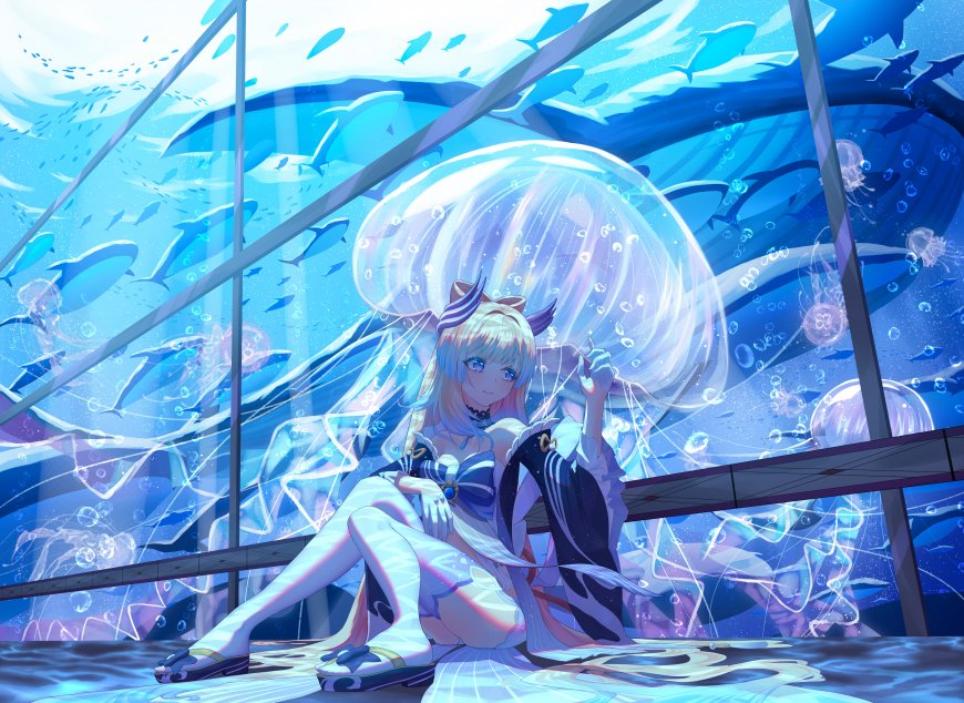 原神珊瑚宫心海水族馆观鲸蓝紫动漫电脑壁纸