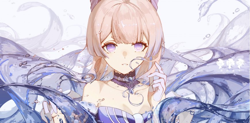 碧蓝航线爱丽希雅水元素环绕紫眸少女蓝白唯美动漫电脑壁纸