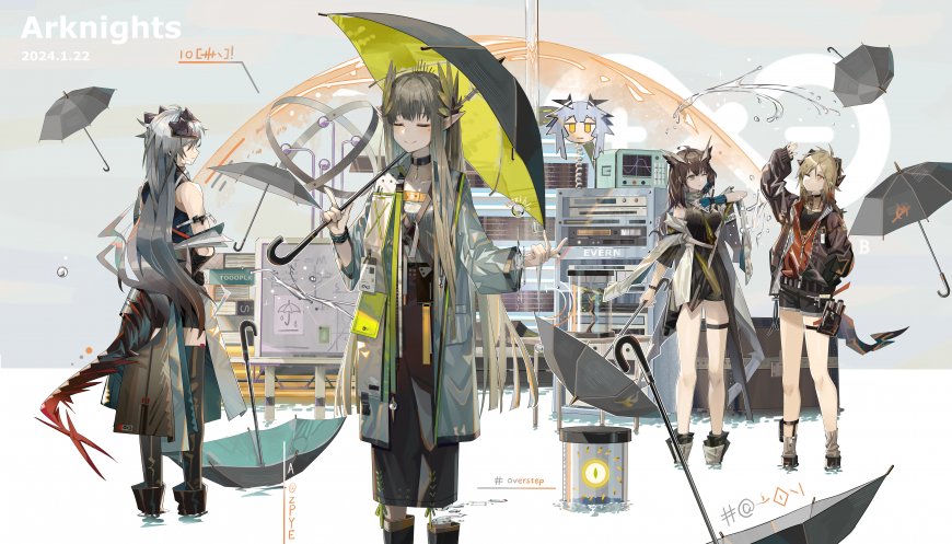 明日方舟多位干员雨中持伞立绘蓝灰动漫电脑壁纸