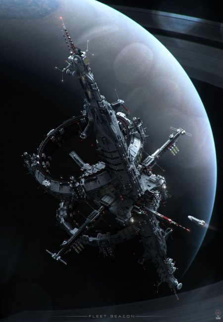 巨型太空站环形结构环绕行星暗蓝科幻手机壁纸
