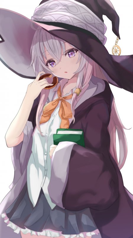 魔女之旅伊蕾娜紫发巫师帽少女手持甜甜圈绿书本粉紫动漫手机壁纸
