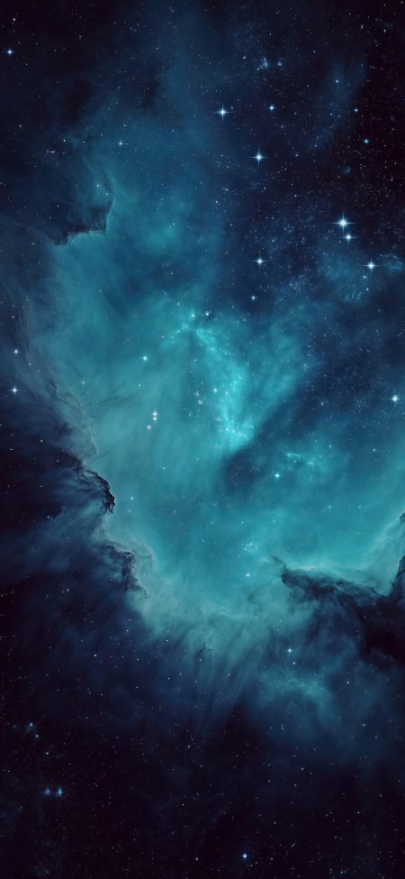 深邃星云蓝绿交织璀璨星光暗蓝太空科幻手机壁纸