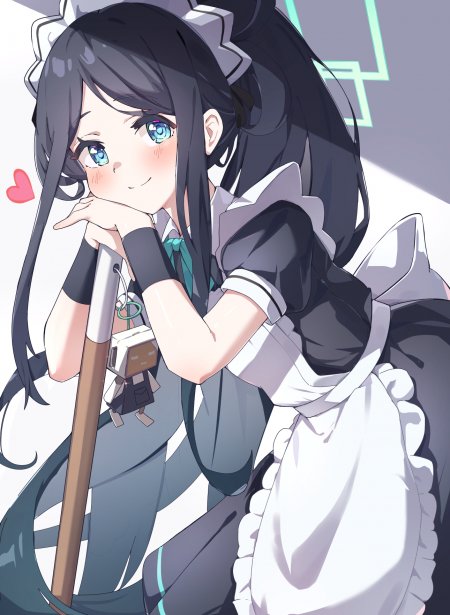 蔚蓝档案天童爱丽丝黑发双马尾女仆装少女微笑托腮粉白动漫手机壁纸