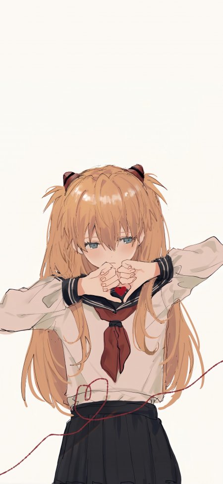 新世纪福音战士明日香金发双马尾比心红绳少女动漫手机壁纸