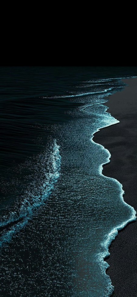 夜景大海海浪荧光蓝白自然风景手机壁纸