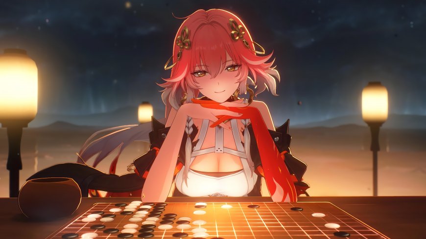 崩坏星穹铁道姬子红发金瞳围棋夜景暖橙动漫电脑壁纸