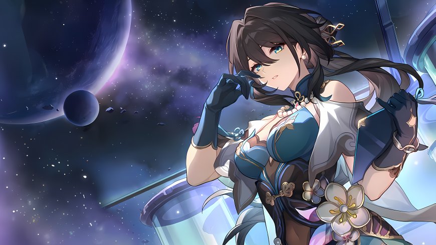 崩坏星穹铁道阮梅蓝眸长发少女星空背景紫蓝科幻动漫电脑壁纸